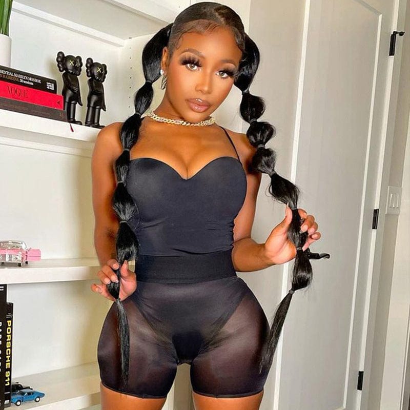 New Womens Summer Clothing Solid Color Sexy Bodysuit Top Halter Mesh Casual  Two Piece Shorts Set