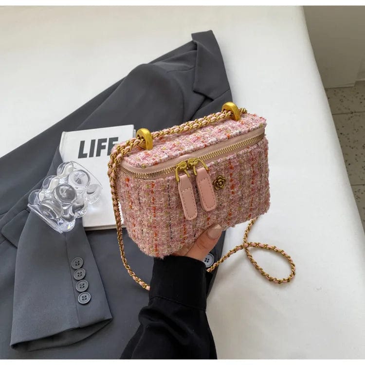 New Woolen Tweed Shoulder Bags for Women Camellia Fashion Chain Crossbody Bags Trend Handbags Phone Bag Top Handle Bucket Totes