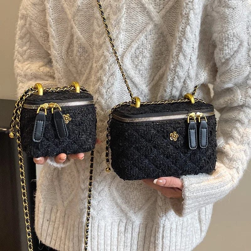 New Woolen Tweed Shoulder Bags for Women Camellia Fashion Chain Crossbody Bags Trend Handbags Phone Bag Top Handle Bucket Totes