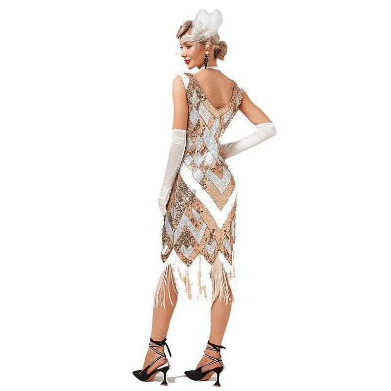 New Year 2023 Vintage 1920s Party Dress Great Gatsby Sequin Big V-Neck Flapper Costume Woman Tassel Dress Women Sexy Summer Suit