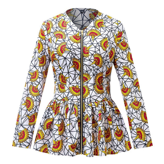 Newest African Pattern Fashionable Long Sleeve Zip Up Top