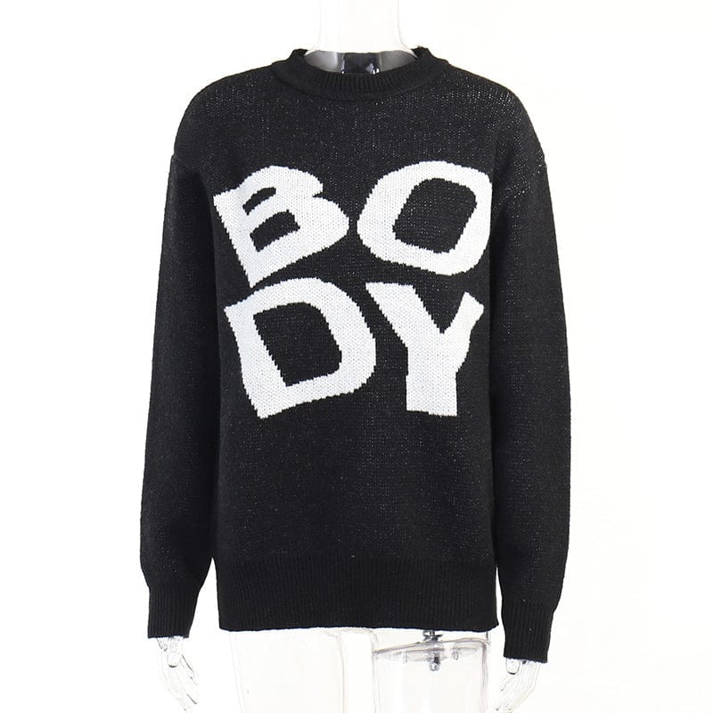 Newest Designer Body Letter Embroidered Pullover Knitting Ugly Christmas Women High Neck Knit Sweater For Women