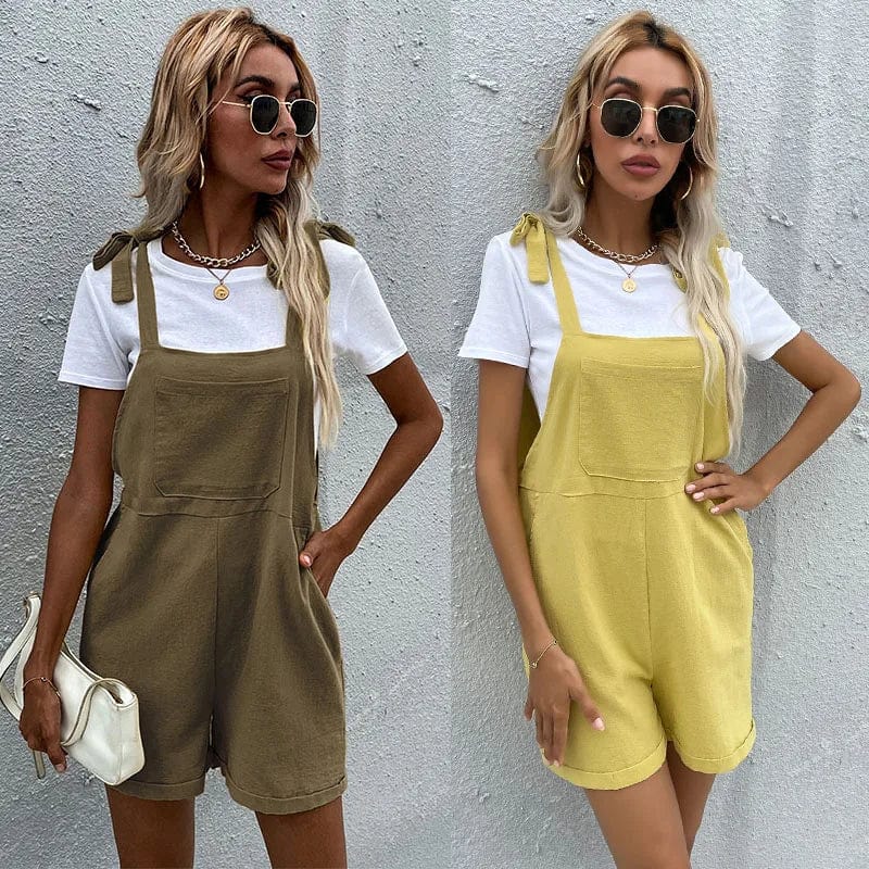 Newest Fashion Casual Overalls Solid Color Linen Sleeveless Adjustable Shoulder Strap Suspender Trousers