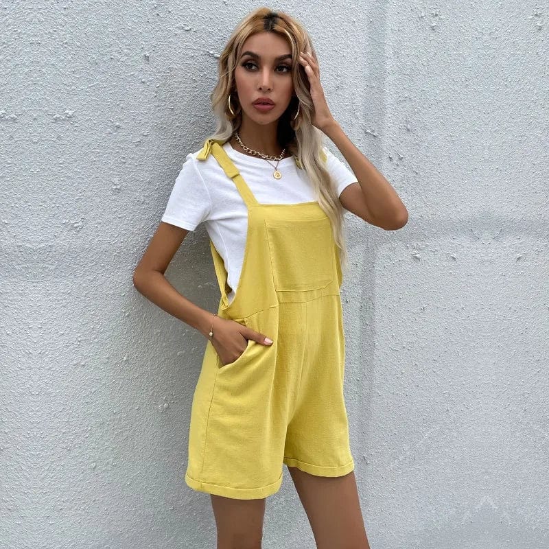 Newest Fashion Casual Overalls Solid Color Linen Sleeveless Adjustable Shoulder Strap Suspender Trousers