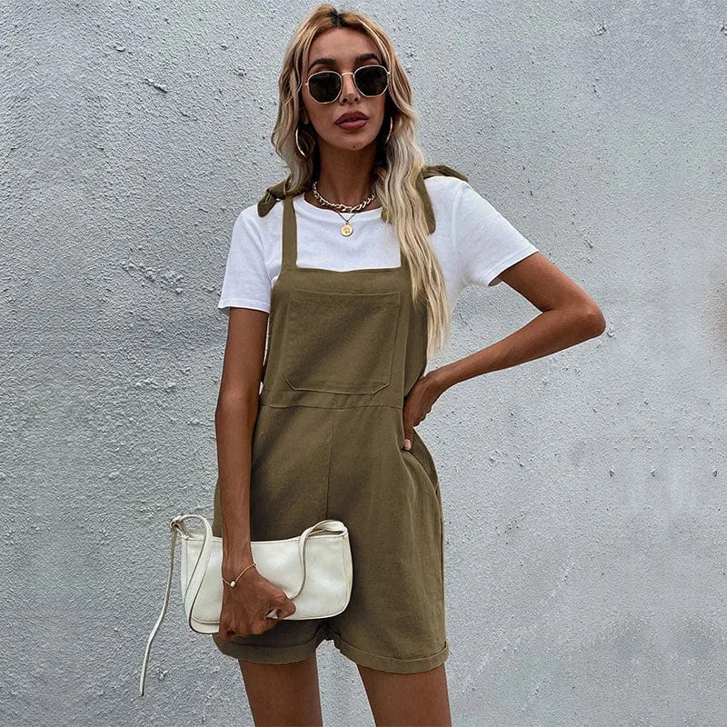 Newest Fashion Casual Overalls Solid Color Linen Sleeveless Adjustable Shoulder Strap Suspender Trousers