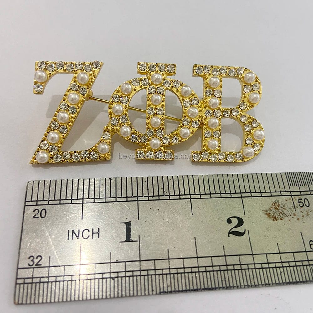 Newest Fraternity and Sorority ZOB Greek Symbol White and Blue  Diamond Pearl Letter Brooch Lapel Pin Party Graduation Gift