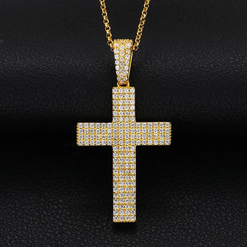 Newest Statement Fine Jewelry Gold Plated 925 Sterling Silver VVS Moissanite Cross Pendant Necklace