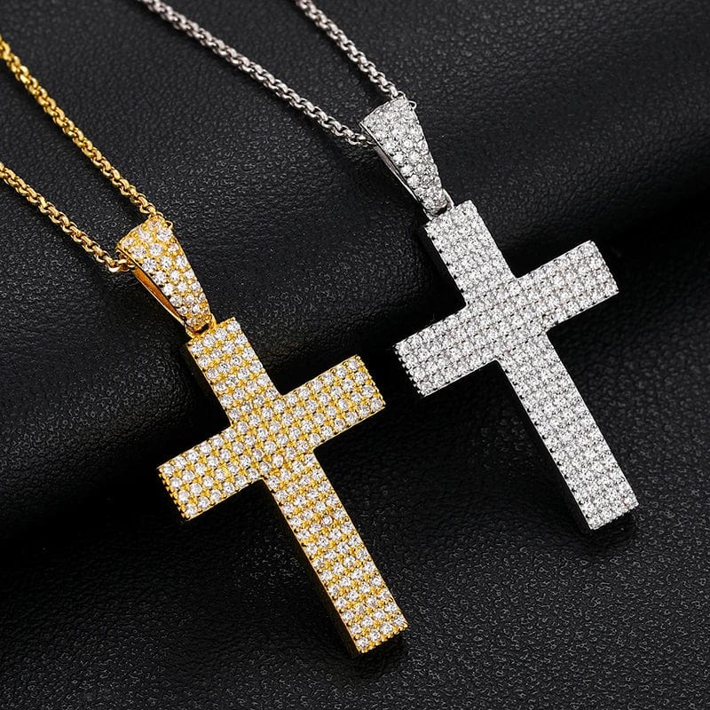 Newest Statement Fine Jewelry Gold Plated 925 Sterling Silver VVS Moissanite Cross Pendant Necklace
