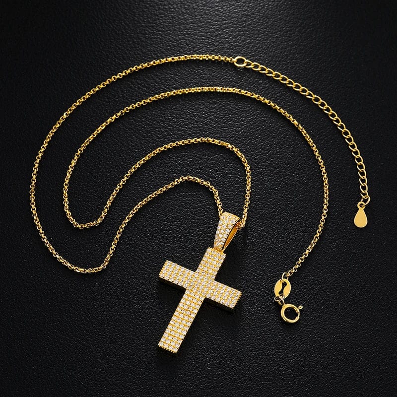 Newest Statement Fine Jewelry Gold Plated 925 Sterling Silver VVS Moissanite Cross Pendant Necklace