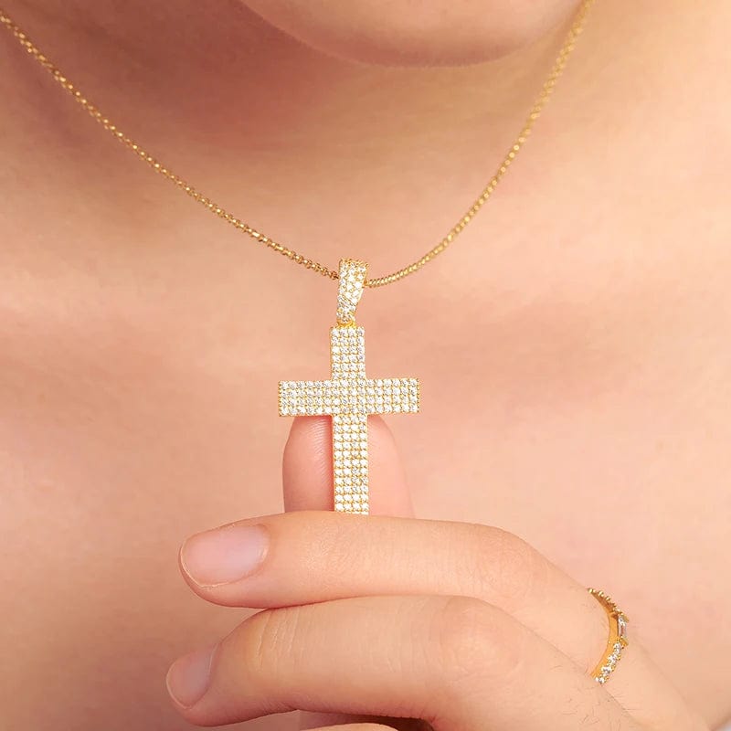 Newest Statement Fine Jewelry Gold Plated 925 Sterling Silver VVS Moissanite Cross Pendant Necklace