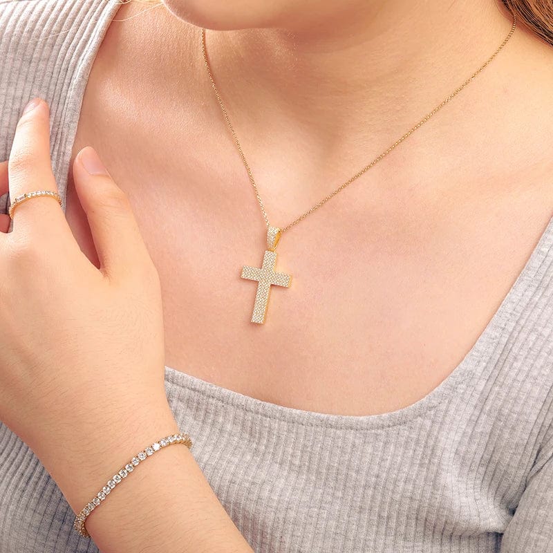 Newest Statement Fine Jewelry Gold Plated 925 Sterling Silver VVS Moissanite Cross Pendant Necklace