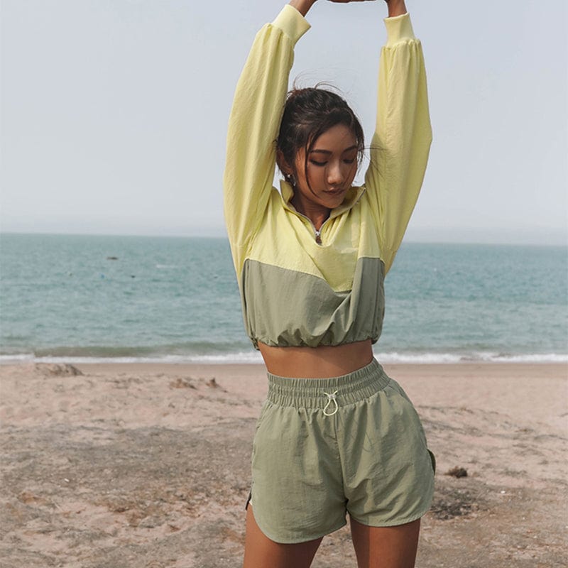 Newest Stylish Long Sleeve Tops And Biker Shorts Sets Women Running Sporty Workout Two Piece Outfits Casual Two Piece Tracksuits