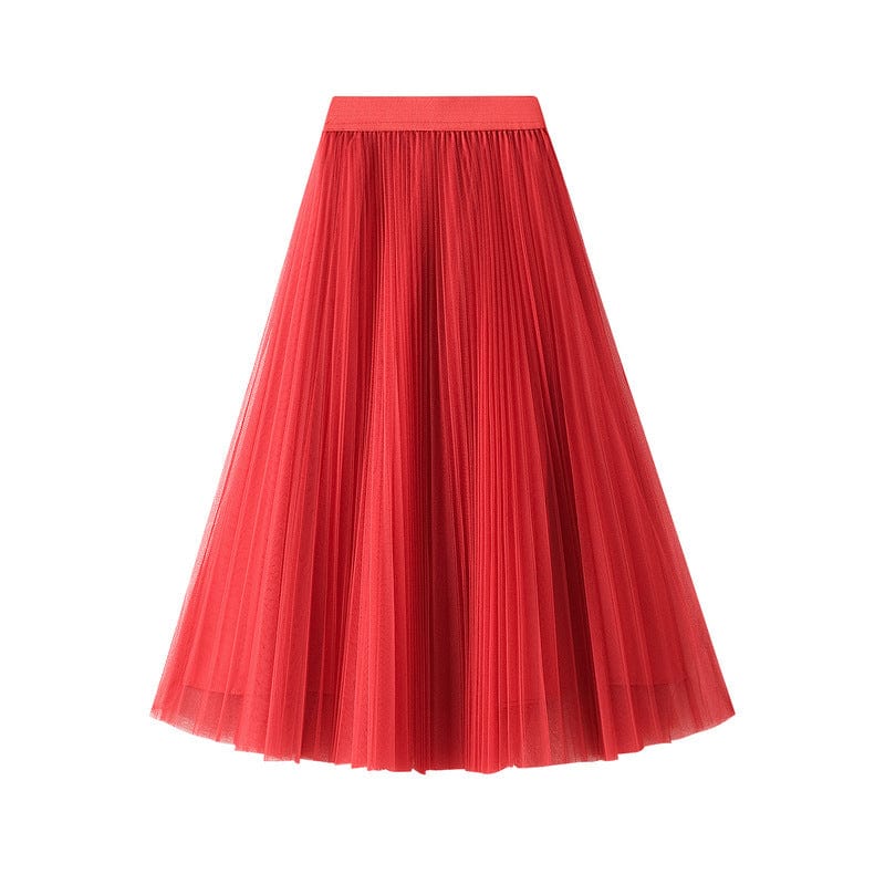 Newest Stylish Luxury Fairy Tulle Skirts for Women Pure Color Elegant Casual Kawaii High Waist Pleated Midi Skirt 10 Colors Jupe