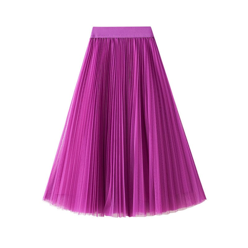 Newest Stylish Luxury Fairy Tulle Skirts for Women Pure Color Elegant Casual Kawaii High Waist Pleated Midi Skirt 10 Colors Jupe