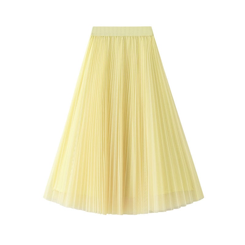 Newest Stylish Luxury Fairy Tulle Skirts for Women Pure Color Elegant Casual Kawaii High Waist Pleated Midi Skirt 10 Colors Jupe
