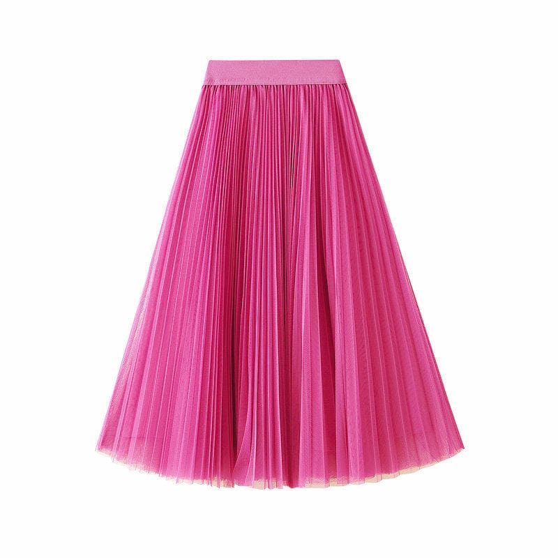 Newest Stylish Luxury Fairy Tulle Skirts for Women Pure Color Elegant Casual Kawaii High Waist Pleated Midi Skirt 10 Colors Jupe