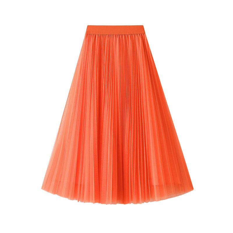 Newest Stylish Luxury Fairy Tulle Skirts for Women Pure Color Elegant Casual Kawaii High Waist Pleated Midi Skirt 10 Colors Jupe
