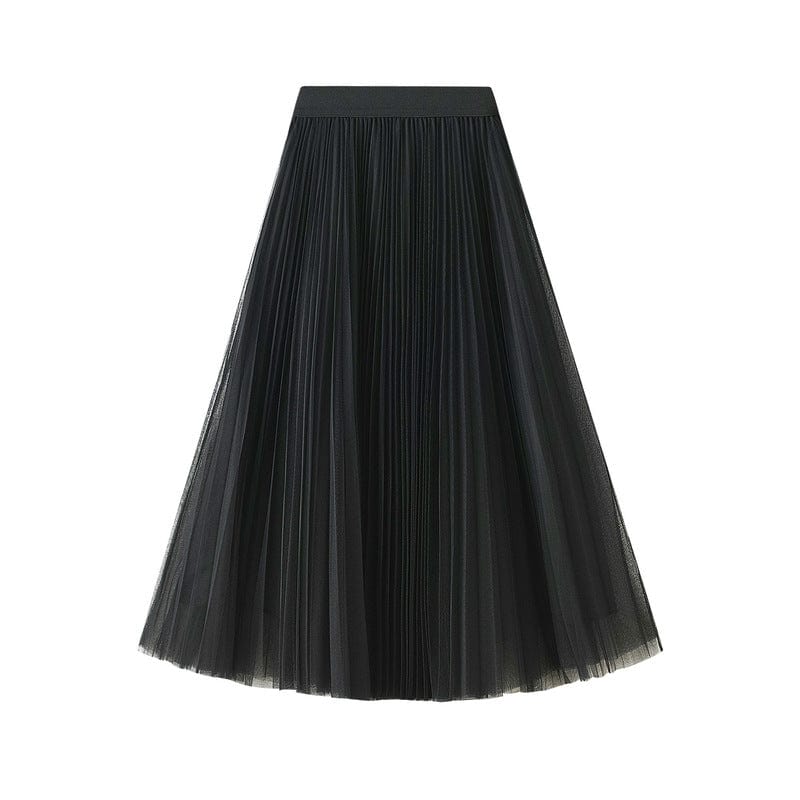 Newest Stylish Luxury Fairy Tulle Skirts for Women Pure Color Elegant Casual Kawaii High Waist Pleated Midi Skirt 10 Colors Jupe