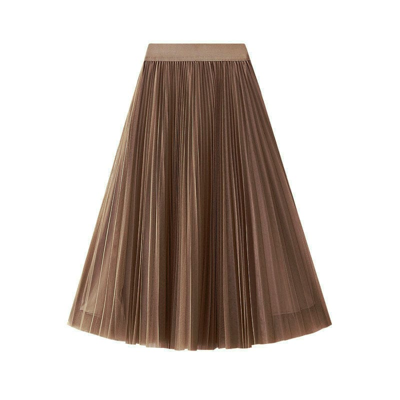 Newest Stylish Luxury Fairy Tulle Skirts for Women Pure Color Elegant Casual Kawaii High Waist Pleated Midi Skirt 10 Colors Jupe