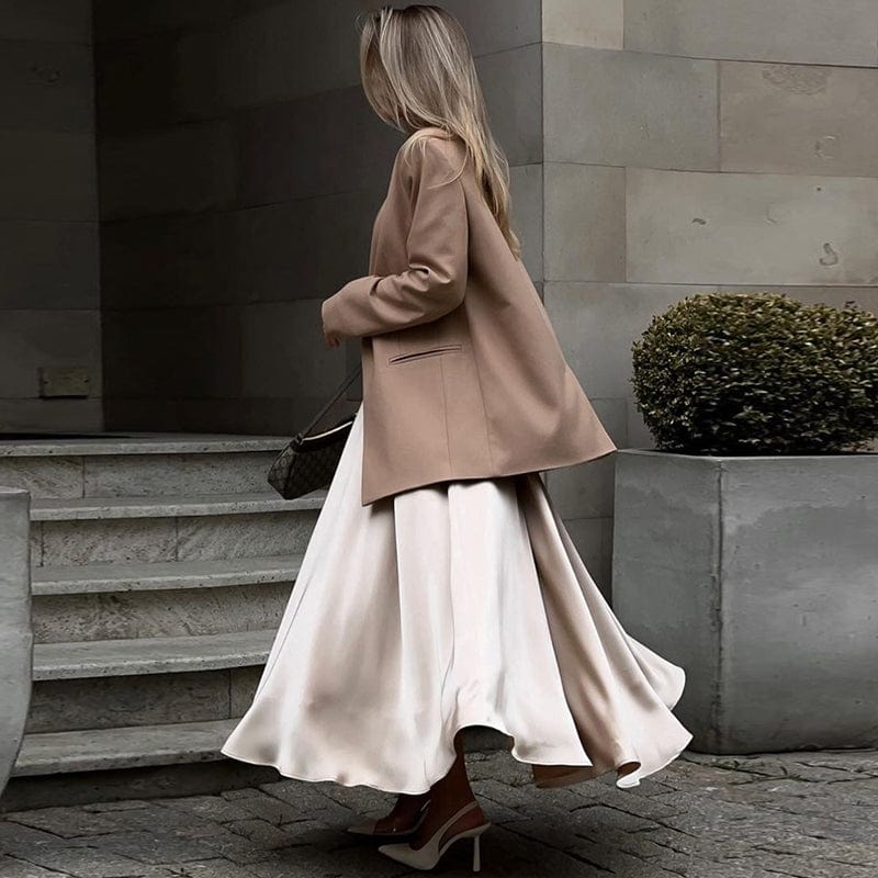 Newest Stylish Women Skirt Elegant Satin Luxury Temperament High Waisted A-line Long Maxi Skirts Office Ladies Casual White Jupe