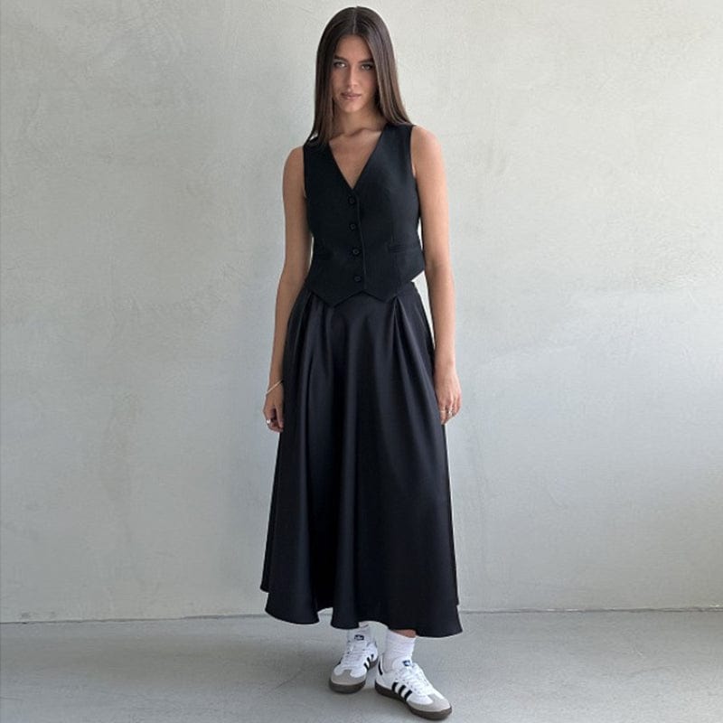 Newest Stylish Women Skirt Elegant Satin Luxury Temperament High Waisted A-line Long Maxi Skirts Office Ladies Casual White Jupe