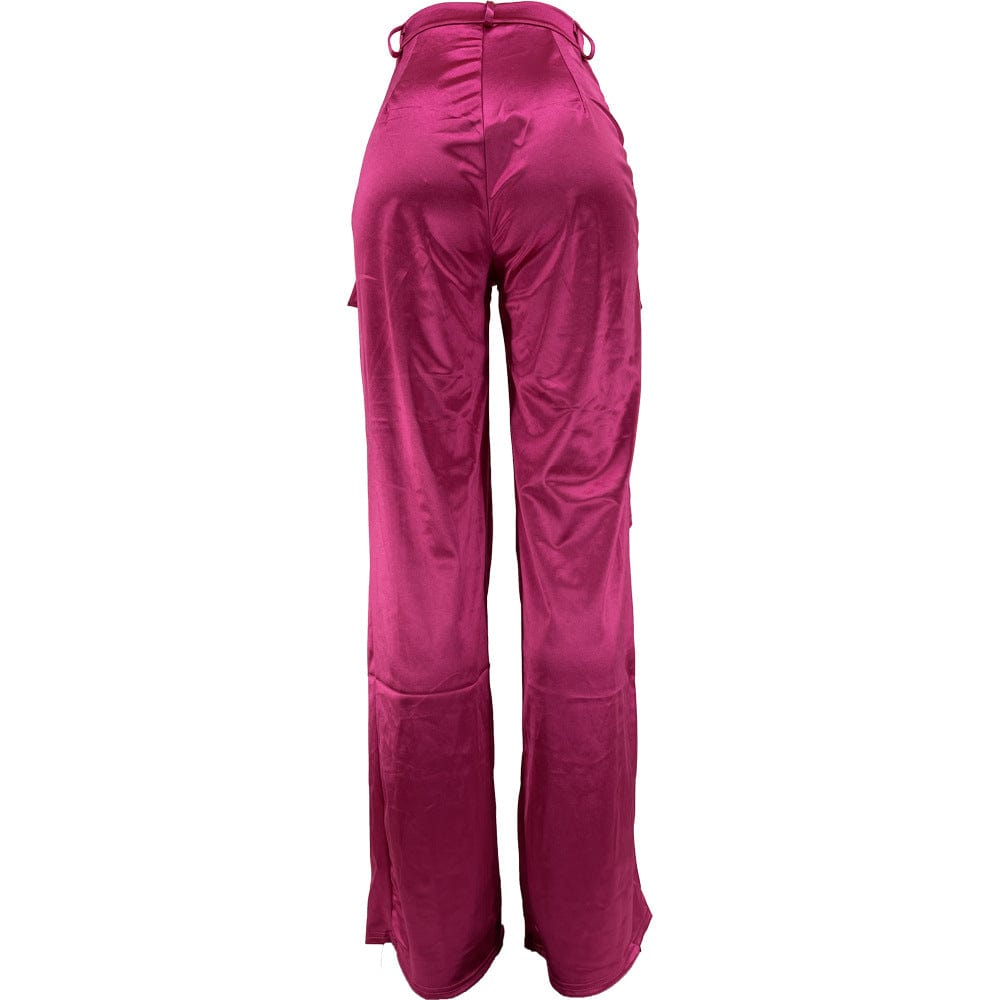 Newest trendy casual hot pink multi pocket cargo pants for ladies high waist loose baggy wide leg women's pants trousers