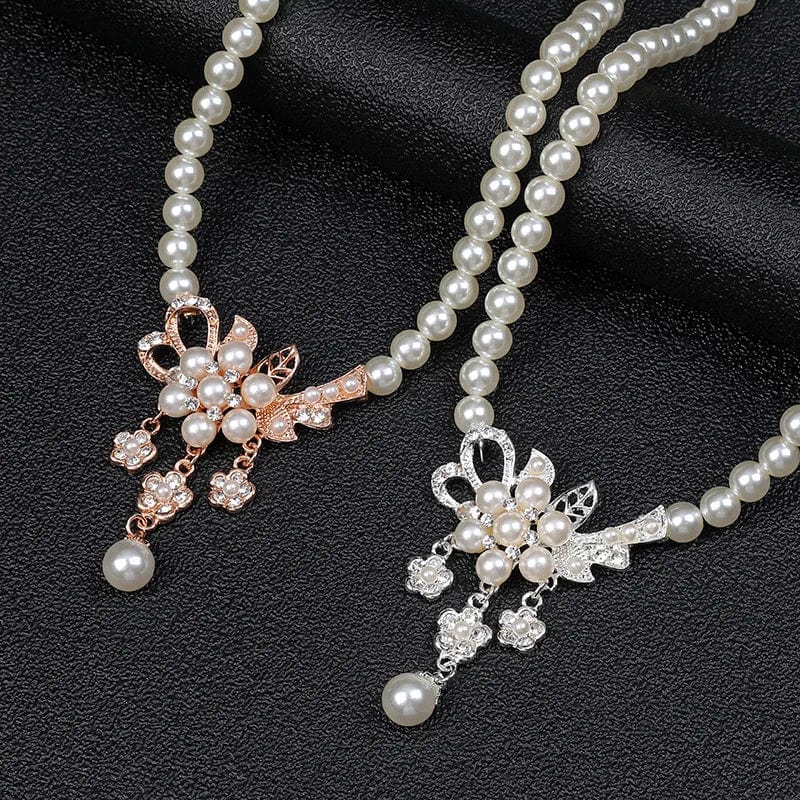 Newest Women Wedding Party Jewely Set Simple Elegant Luxury Crystal Simulated Pearl Necklace Earrings Jewelry Set Drop Shipping