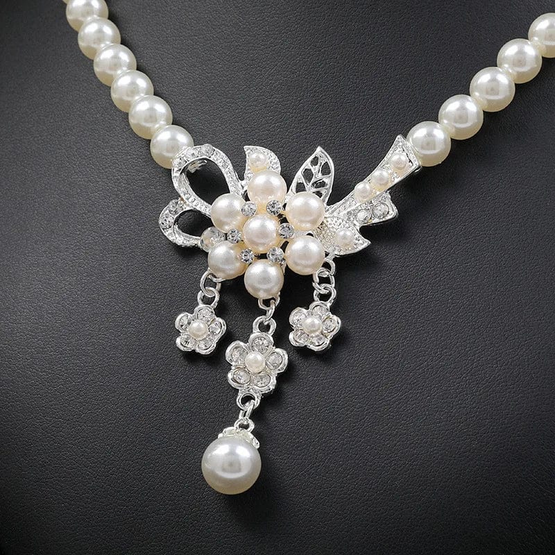 Newest Women Wedding Party Jewely Set Simple Elegant Luxury Crystal Simulated Pearl Necklace Earrings Jewelry Set Drop Shipping