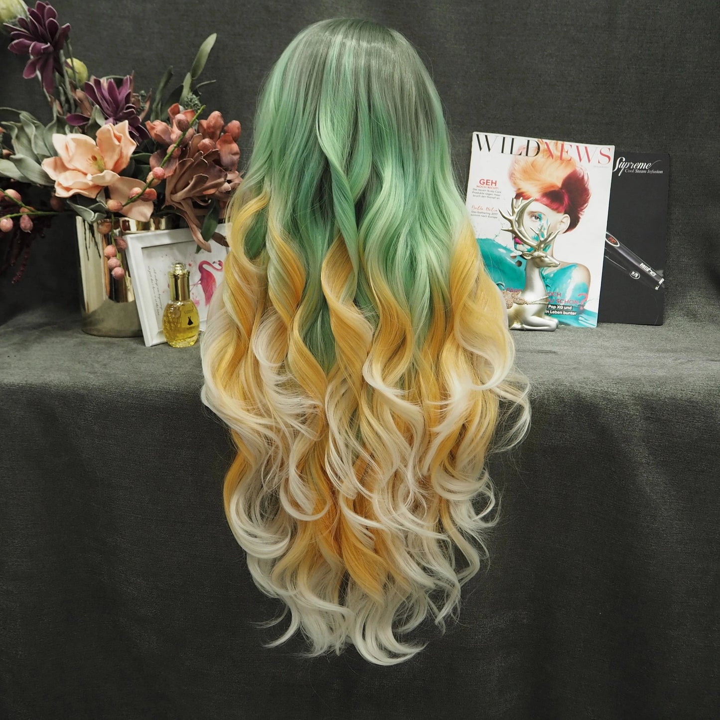 NH8-2108-02-GL Wholesale Heat Resistant Long waves ombre  Futura Matte Fiber Cosplay Luxury Synthetic Lace Front Wig For Women Drag Wigs
