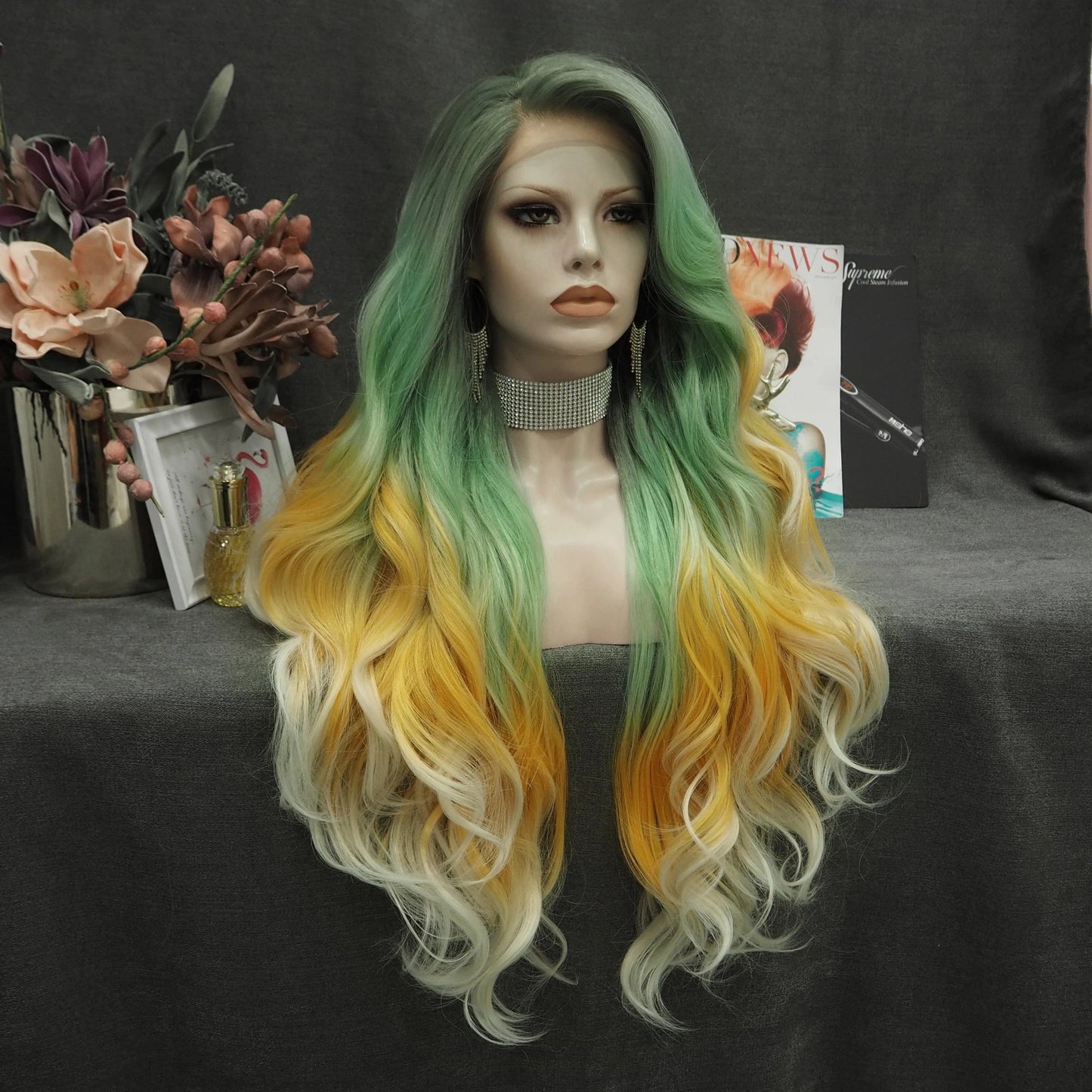 NH8-2108-02-GL Wholesale Heat Resistant Long waves ombre  Futura Matte Fiber Cosplay Luxury Synthetic Lace Front Wig For Women Drag Wigs