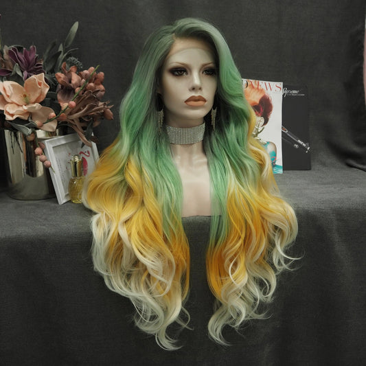NH8-2108-02-GL Wholesale Heat Resistant Long waves ombre  Futura Matte Fiber Cosplay Luxury Synthetic Lace Front Wig For Women Drag Wigs