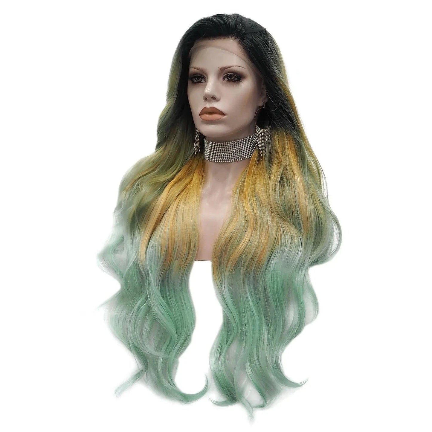 NH8-C200-GL Wholesale Heat Resistant Silky waves dark roots  Futura Matte Fiber Cosplay Luxury Synthetic Lace Front Wig For Women Grag Wigs