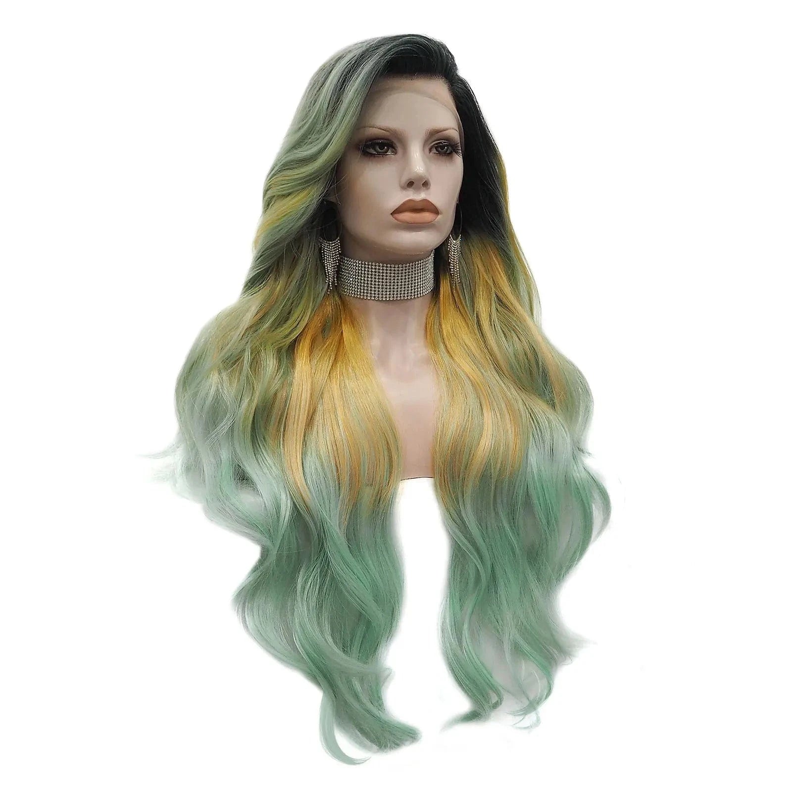 NH8-C200-GL Wholesale Heat Resistant Silky waves dark roots  Futura Matte Fiber Cosplay Luxury Synthetic Lace Front Wig For Women Grag Wigs