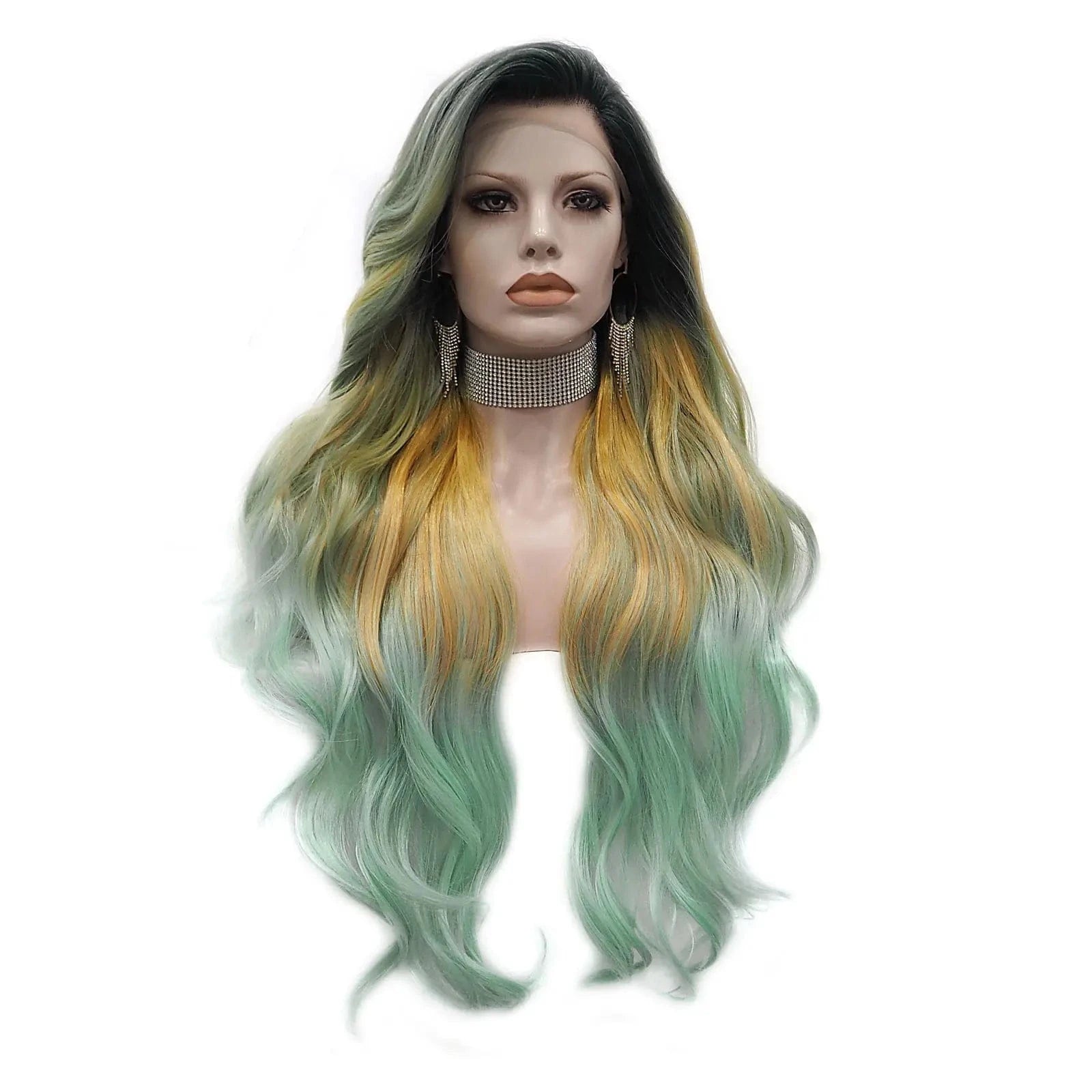 NH8-C200-GL Wholesale Heat Resistant Silky waves dark roots  Futura Matte Fiber Cosplay Luxury Synthetic Lace Front Wig For Women Grag Wigs