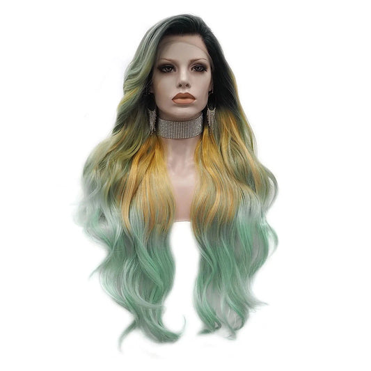 NH8-C200-GL Wholesale Heat Resistant Silky waves dark roots  Futura Matte Fiber Cosplay Luxury Synthetic Lace Front Wig For Women Grag Wigs