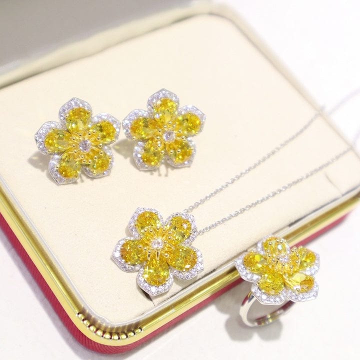 Niche Brand Yellow Diamond Sets 925 Sterling Silver Wedding Trendy Cubic Zirconia Jewelry Sets For Women