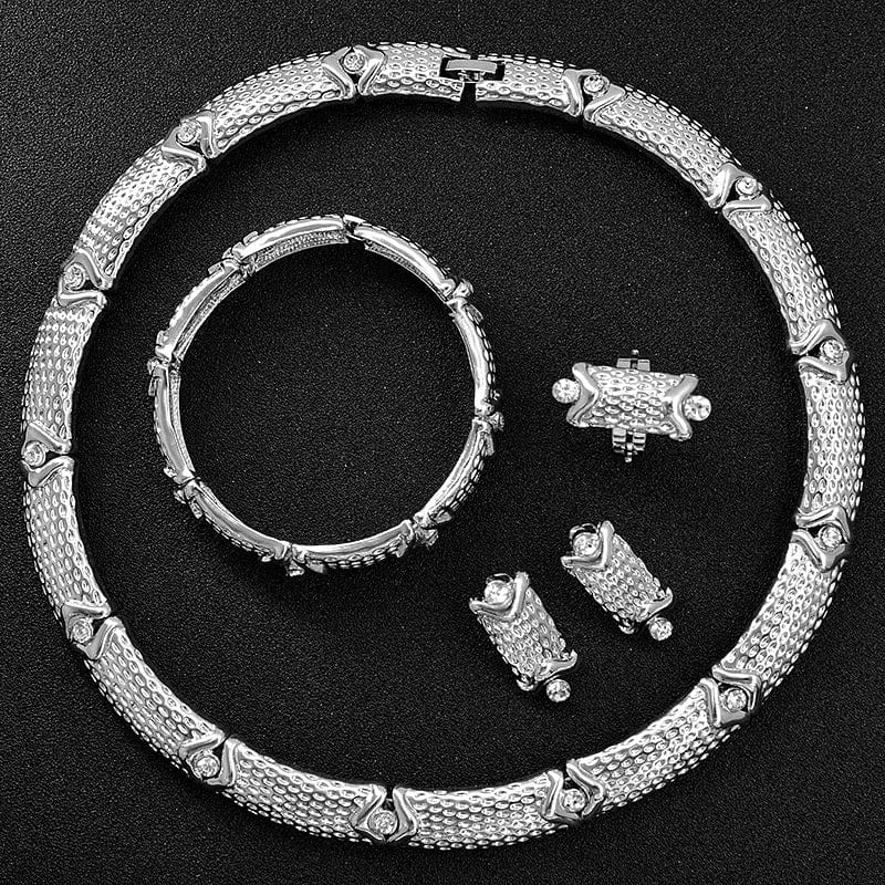 Nigeria Jewelry Sets For Women Necklace Earrings Ring Bracelet Ethnic Geometric Engagement Gift zirconia jewelry set for wedding