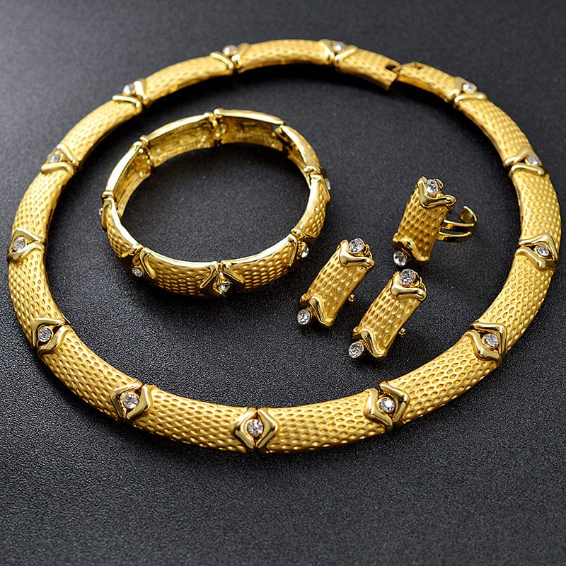 Nigeria Jewelry Sets For Women Necklace Earrings Ring Bracelet Ethnic Geometric Engagement Gift zirconia jewelry set for wedding