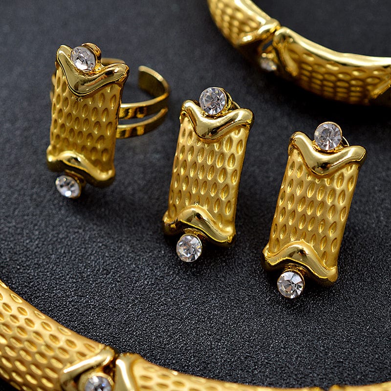 Nigeria Jewelry Sets For Women Necklace Earrings Ring Bracelet Ethnic Geometric Engagement Gift zirconia jewelry set for wedding