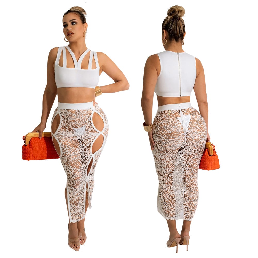 Nightclub Two Piece Skirt Set 2022 Party Wear Dresses For Women Nightdress Sexy Dress Lingerie Black Mesh Dress African Clothing