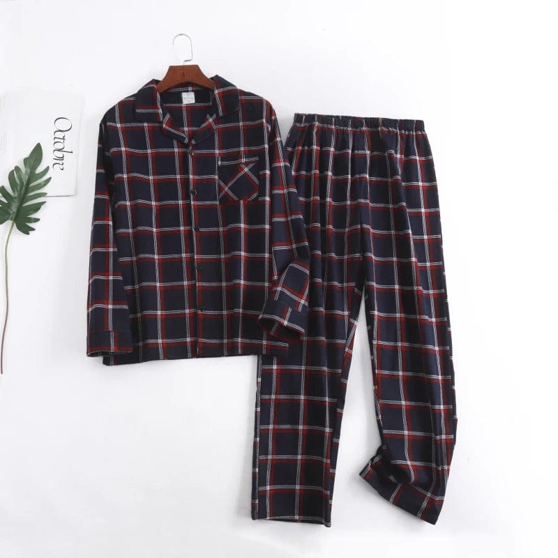 Nightgowns for Men Soft Bamboo Pajamas Plaid Design Multi Colors Warm Cotton Flannel Long Sleeve Winter Homewear Sleepwear Sets