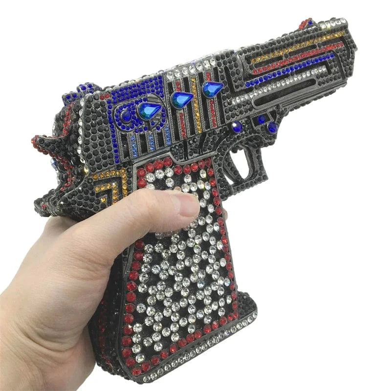 No.1 Dropshipping Rhinestone bag ladies wedding party evening crystal purses handbag women bling Diamond clutch gun shape purse