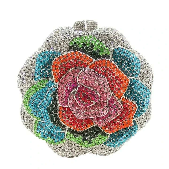 NO. 2 Fashion bling crystal rhinestone flower roses shape diamond clutch purse handbag