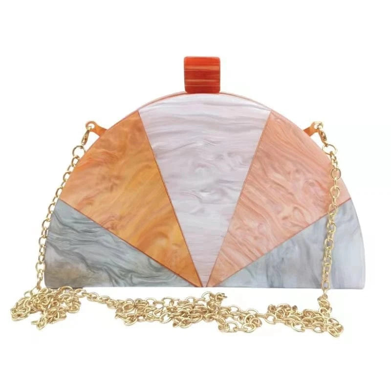 NO.5 Clutch Purses Women Semicircle Evening Bag Crossbody Bag Elegant Acrylic Handbags for Wedding Cocktail Party