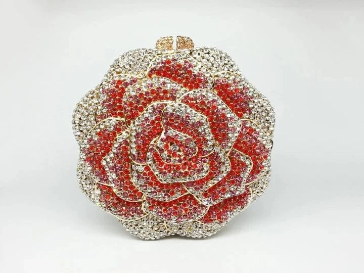 nO.5 Fashion bling crystal rhinestone flower roses shape diamond clutch purse handbag
