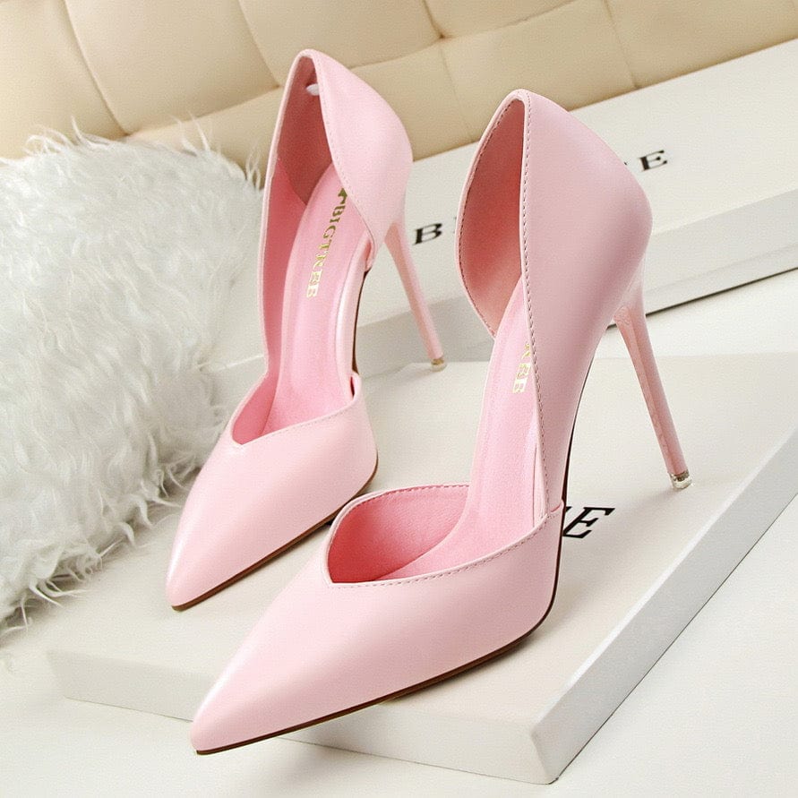 NO MOQ Logo Custom High Quality Sexy Pointed Toe Pink Color Fashion Pumps Ladies Heels Shoes from Big Tree