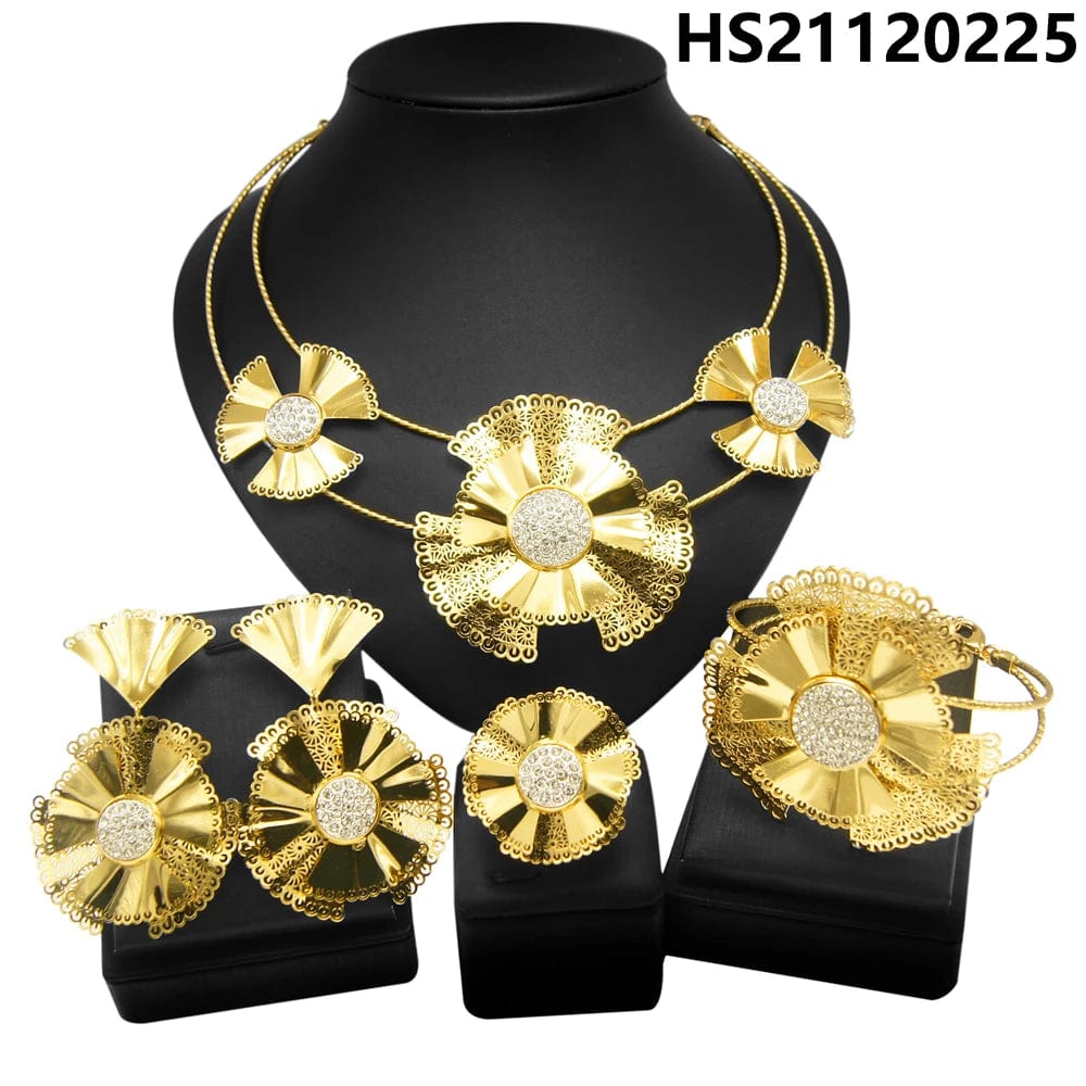 No ring / 18 Latest Long Chain Copper Gold Plated Wedding Party Gift Birthday Jewelry set Women Necklace Earrings Popular Wholesale Jewels