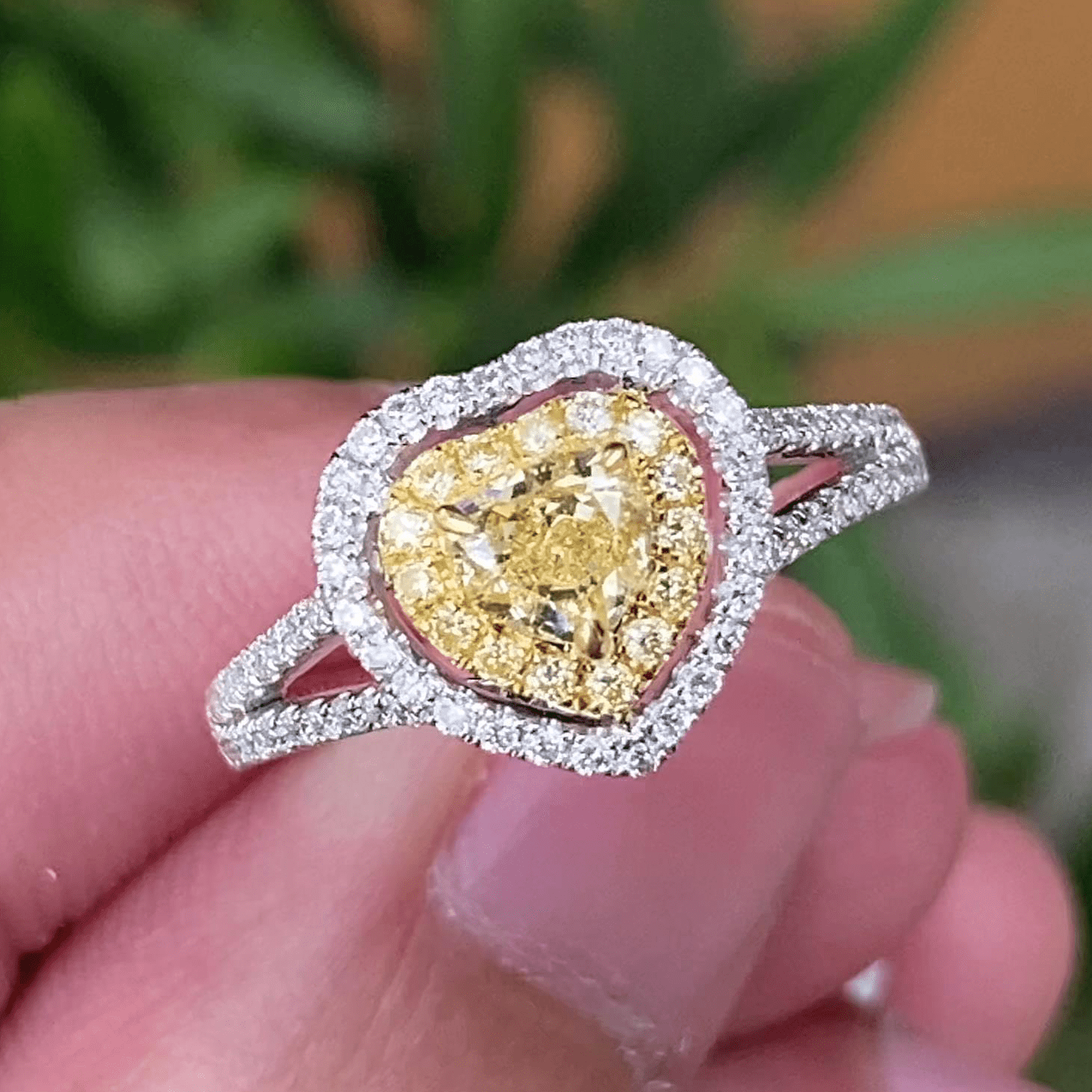 non fading jewelry pure 18k gold jewelry sweet heart natural yellow diamond womens wedding rings