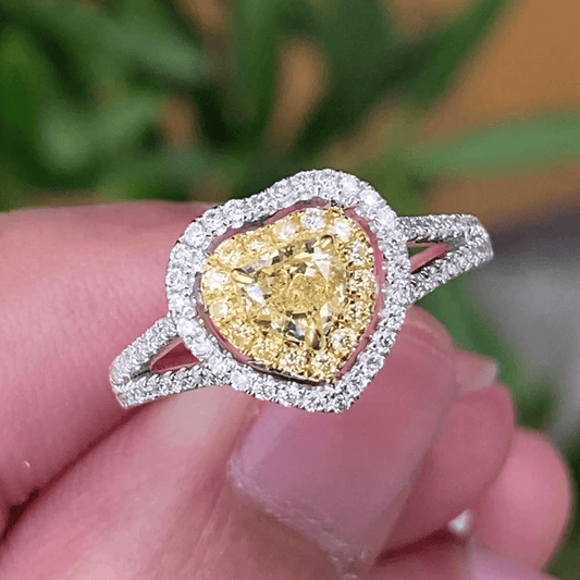 non fading jewelry pure 18k gold jewelry sweet heart natural yellow diamond womens wedding rings