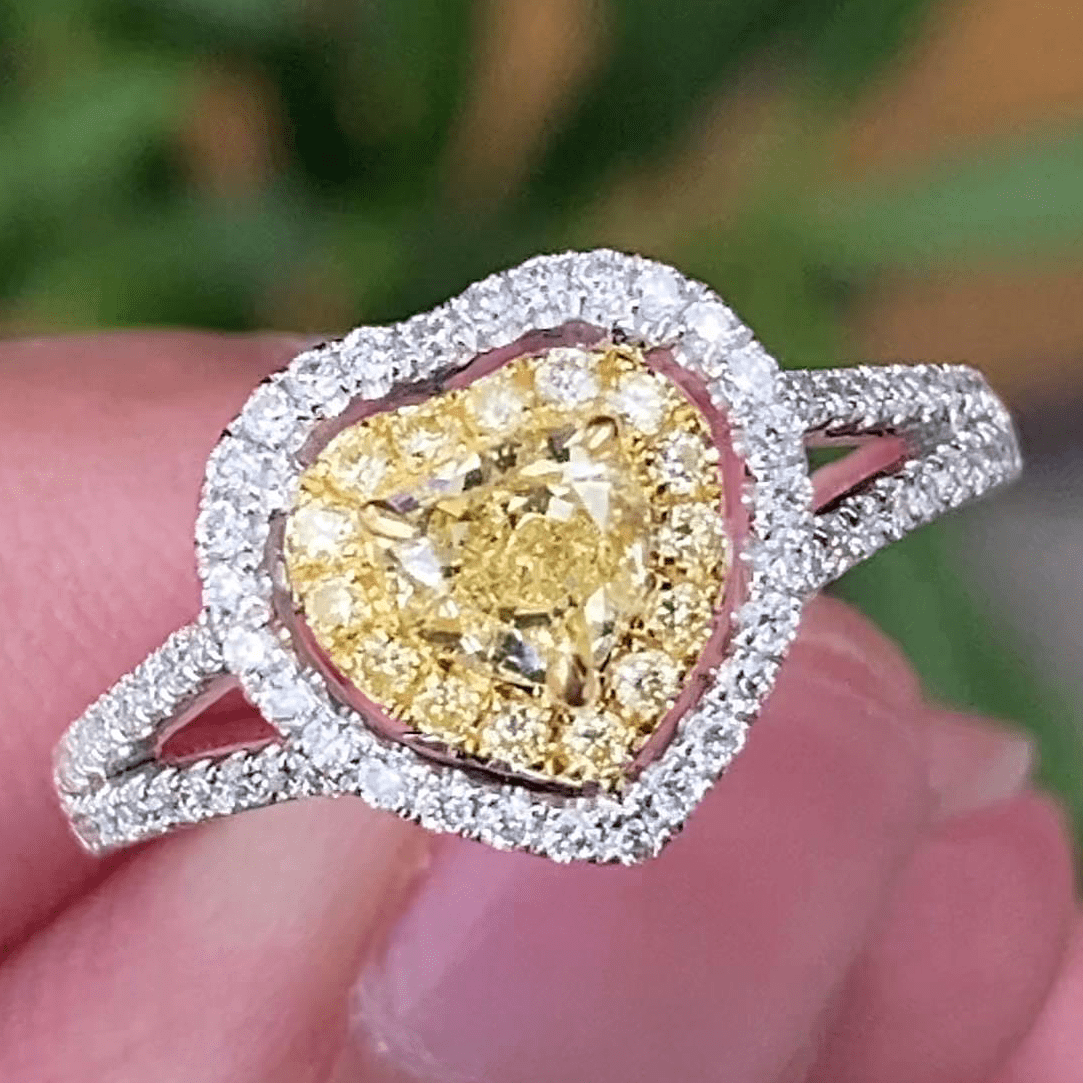 non fading jewelry pure 18k gold jewelry sweet heart natural yellow diamond womens wedding rings